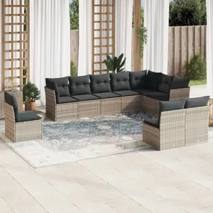 vidaXL Salon de jardin avec coussins 10 pcs gris clair résine tressée pas cher