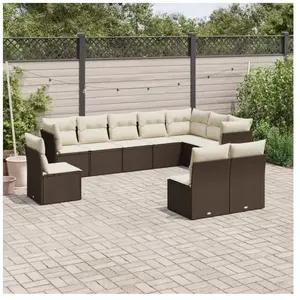 vidaXL Salon de jardin 10 pcs avec coussins marron résine tressée pas cher