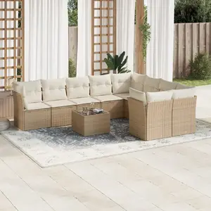 vidaXL Salon de jardin avec coussins 10 pcs beige résine tressée pas cher