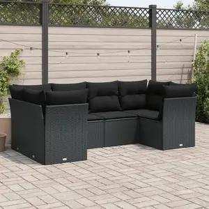vidaXL Salon de jardin 6 pcs avec coussins noir résine tressée pas cher