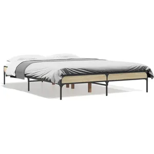 vidaXL Cadre de lit chêne sonoma 140x190 cm bois d'ingénierie et métal pas cher
