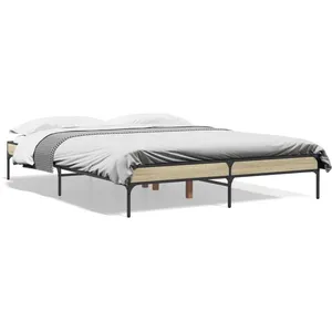 vidaXL Cadre de lit chêne sonoma 150x200 cm bois d'ingénierie et métal pas cher