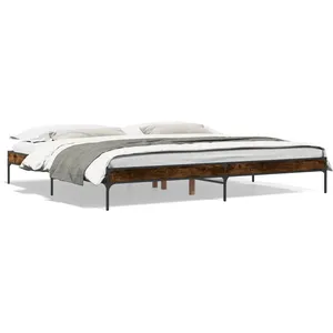 vidaXL Cadre de lit chêne fumé 200x200 cm bois d'ingénierie et métal pas cher