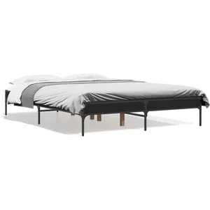 vidaXL Cadre de lit noir 120x190 cm bois d'ingénierie et métal pas cher