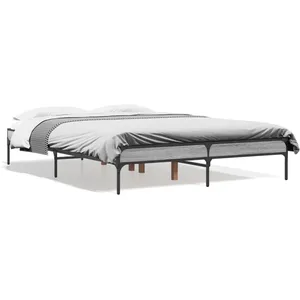 vidaXL Cadre de lit sonoma gris 120x190 cm bois d'ingénierie et métal pas cher