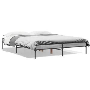 vidaXL Cadre de lit sonoma gris 140x200 cm bois d'ingénierie et métal pas cher