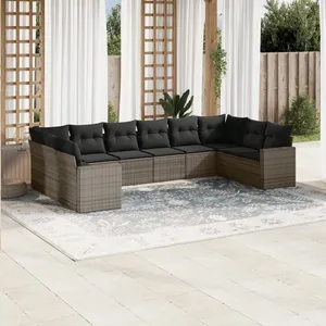 vidaXL Salon de jardin avec coussins 10 pcs gris résine tressée pas cher