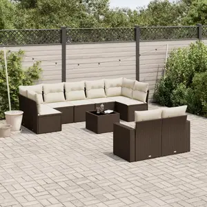 vidaXL Salon de jardin 10 pcs avec coussins marron résine tressée pas cher