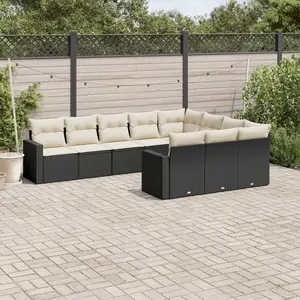 vidaXL Salon de jardin 10 pcs avec coussins noir résine tressée pas cher