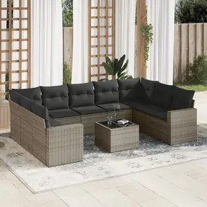 vidaXL Salon de jardin avec coussins 10 pcs gris résine tressée pas cher