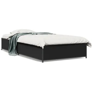 vidaXL Cadre de lit noir 90x200 cm bois d'ingénierie et métal pas cher