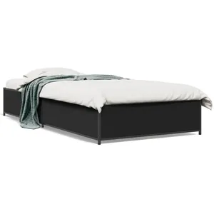 vidaXL Cadre de lit noir 90x190 cm bois d'ingénierie et métal pas cher
