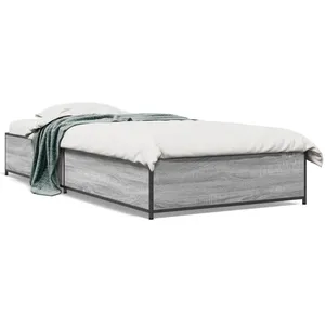 vidaXL Cadre de lit sonoma gris 90x190 cm bois d'ingénierie et métal pas cher