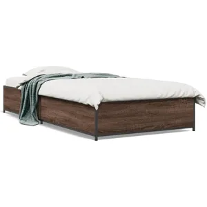 vidaXL Cadre de lit chêne marron 90x190 cm bois d'ingénierie et métal pas cher