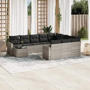 vidaXL Salon de jardin 11 pcs avec coussins gris clair résine tressée pas cher