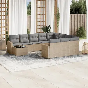 vidaXL Salon de jardin 11 pcs avec coussins beige résine tressée pas cher