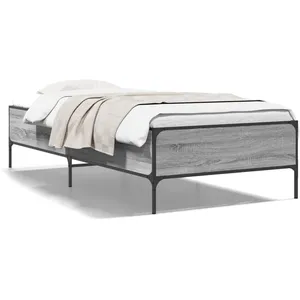 vidaXL Cadre de lit sonoma gris 100x200 cm bois d'ingénierie et métal pas cher