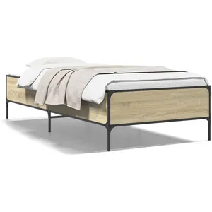 vidaXL Cadre de lit chêne sonoma 100x200 cm bois d'ingénierie et métal pas cher