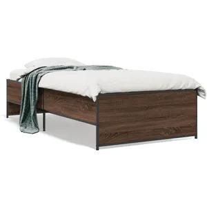 vidaXL Cadre de lit chêne marron 90x190 cm bois d'ingénierie et métal pas cher