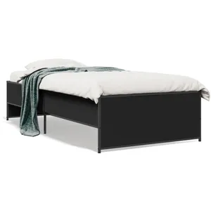 vidaXL Cadre de lit noir 75x190 cm bois d'ingénierie et métal pas cher