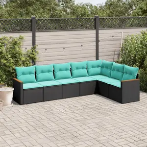 vidaXL Salon de jardin 7 pcs avec coussins noir résine tressée pas cher