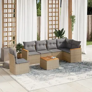 vidaXL Salon de jardin avec coussins 7pcs mélange beige résine tressée pas cher