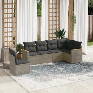 vidaXL Salon de jardin 6 pcs avec coussins gris résine tressée pas cher