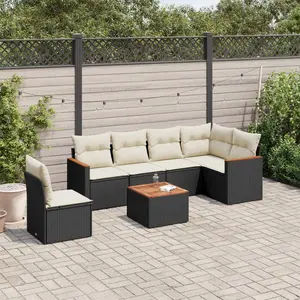 vidaXL Salon de jardin 7 pcs avec coussins noir résine tressée pas cher