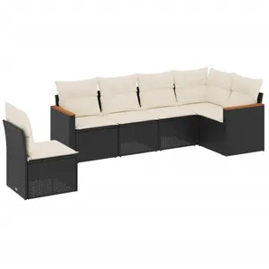 vidaXL Salon de jardin 6 pcs avec coussins noir résine tressée pas cher