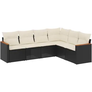 vidaXL Salon de jardin 6 pcs avec coussins noir résine tressée pas cher