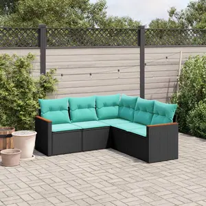 vidaXL Salon de jardin 5 pcs avec coussins noir résine tressée pas cher
