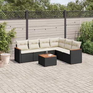 vidaXL Salon de jardin 7 pcs avec coussins noir résine tressée pas cher