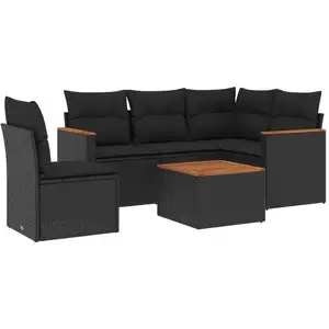 vidaXL Salon de jardin 6 pcs avec coussins noir résine tressée pas cher