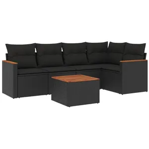 vidaXL Salon de jardin 6 pcs avec coussins noir résine tressée pas cher
