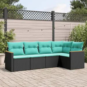 vidaXL Salon de jardin 5 pcs avec coussins noir résine tressée pas cher