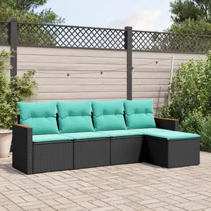 vidaXL Salon de jardin 5 pcs avec coussins noir résine tressée pas cher