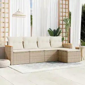 vidaXL Salon de jardin avec coussins 5 pcs beige résine tressée pas cher