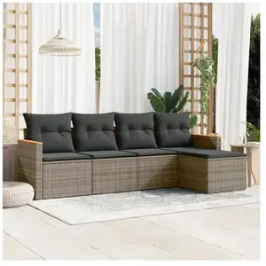 vidaXL Salon de jardin 5 pcs avec coussins gris résine tressée pas cher