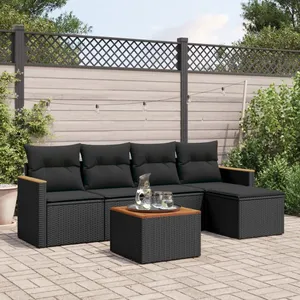 vidaXL Salon de jardin 6 pcs avec coussins noir résine tressée pas cher