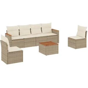 vidaXL Salon de jardin avec coussins 7 pcs beige résine tressée pas cher