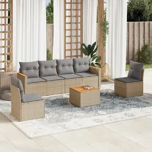 vidaXL Salon de jardin avec coussins 7pcs mélange beige résine tressée pas cher