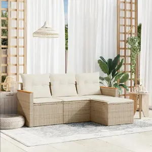 vidaXL Salon de jardin avec coussins 4 pcs beige résine tressée pas cher