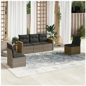 vidaXL Salon de jardin 5 pcs avec coussins gris résine tressée pas cher
