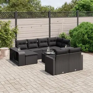 vidaXL Salon de jardin 11 pcs avec coussins noir résine tressée pas cher