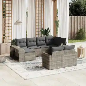 vidaXL Salon de jardin avec coussins 10 pcs gris clair résine tressée pas cher