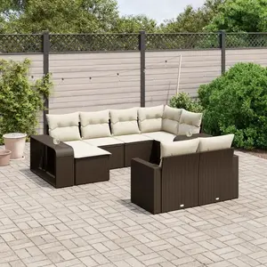 vidaXL Salon de jardin 10 pcs avec coussins marron résine tressée pas cher