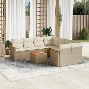 vidaXL Salon de jardin avec coussins 9 pcs beige résine tressée pas cher