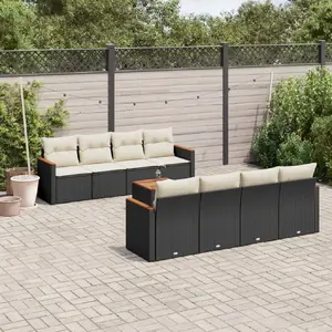 vidaXL Salon de jardin 9 pcs avec coussins noir résine tressée pas cher