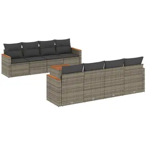 vidaXL Salon de jardin 9 pcs avec coussins gris résine tressée pas cher