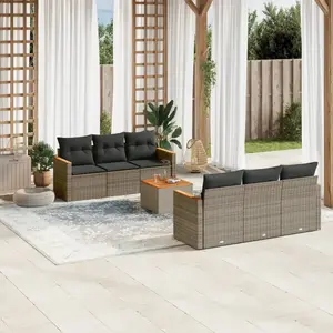 vidaXL Salon de jardin avec coussins 7 pcs gris résine tressée pas cher
